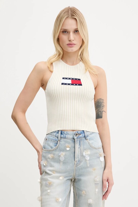 Tommy Jeans top aplikacja beżowy DW0DW20975