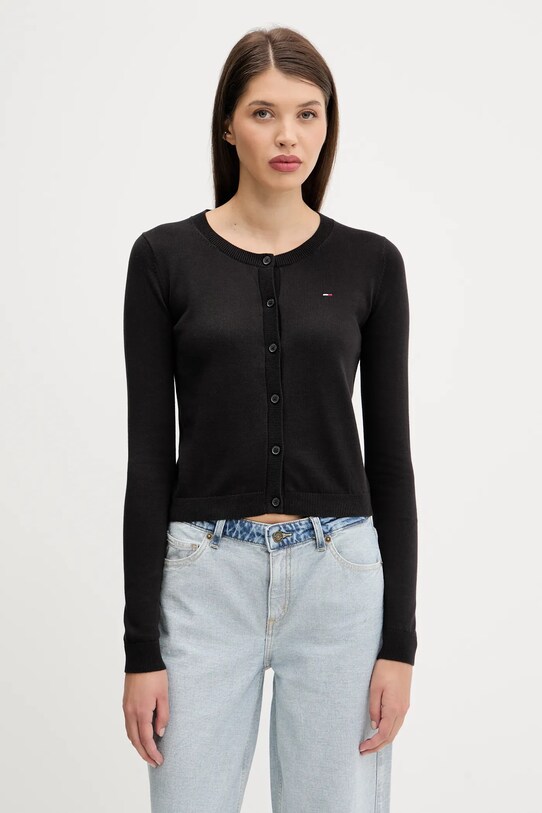 Tommy Jeans cardigan din bumbac fixat negru DW0DW20976