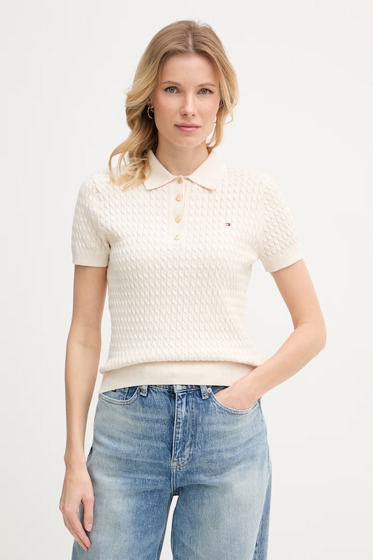 Tommy Hilfiger polo swetrowe damskie bawełniane beżowy WW0WW41474