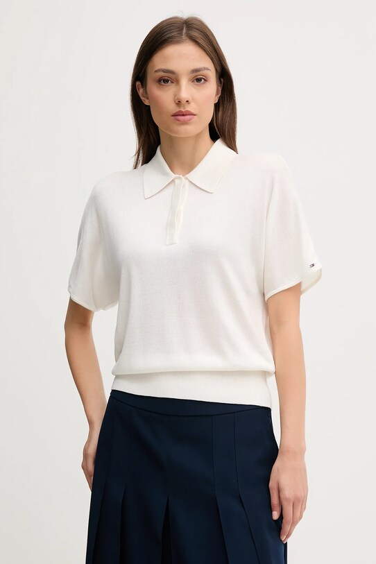 Поло з домішкою шовку Tommy Hilfiger relaxed бежевий WW0WW45652