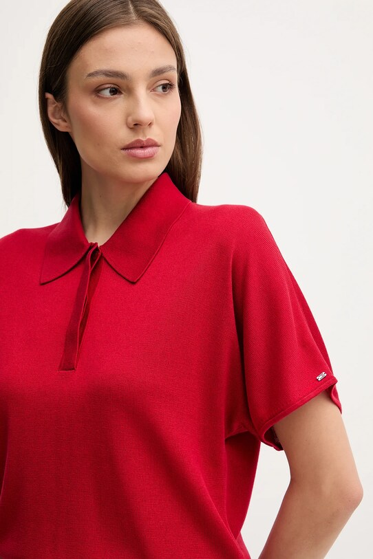 Поло з домішкою шовку Tommy Hilfiger червоний WW0WW45652