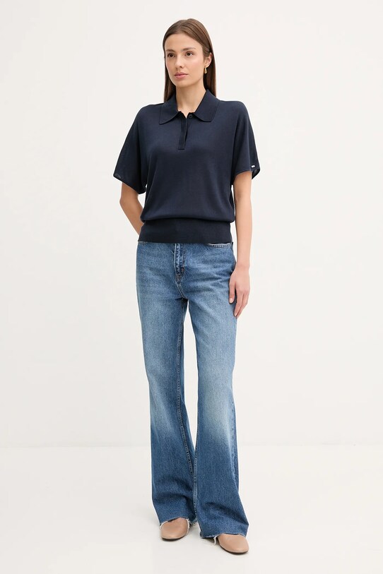 Polo triko s příměsí hedvábí Tommy Hilfiger WW0WW45652 námořnická modř AW25