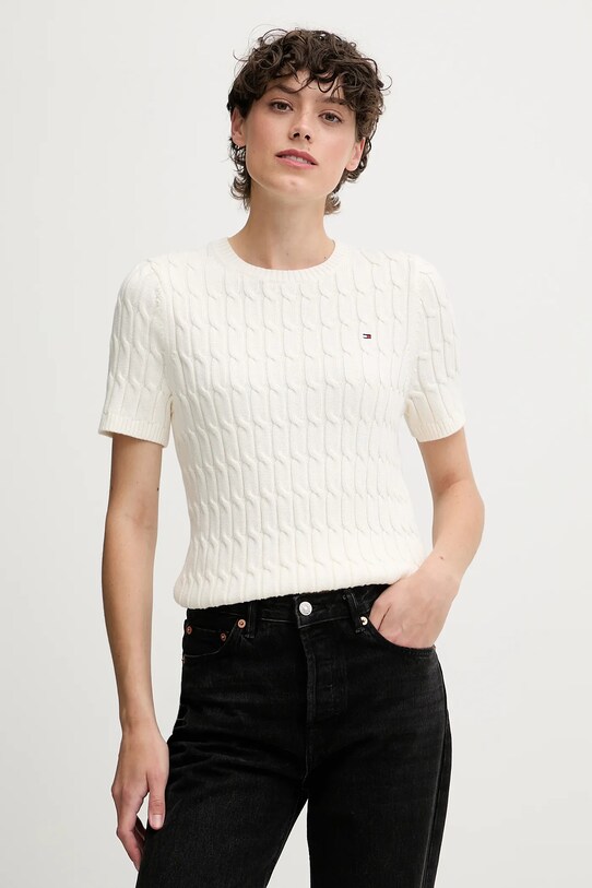 Tommy Hilfiger pamut pulóver pamut bézs WW0WW45656