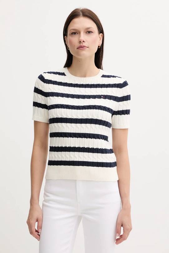 Bavlněný svetr Tommy Hilfiger kulatý béžová WW0WW45656