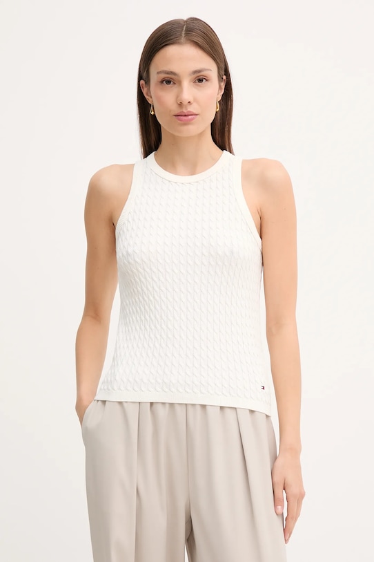 Bavlněná vesta Tommy Hilfiger kulatý béžová WW0WW45706