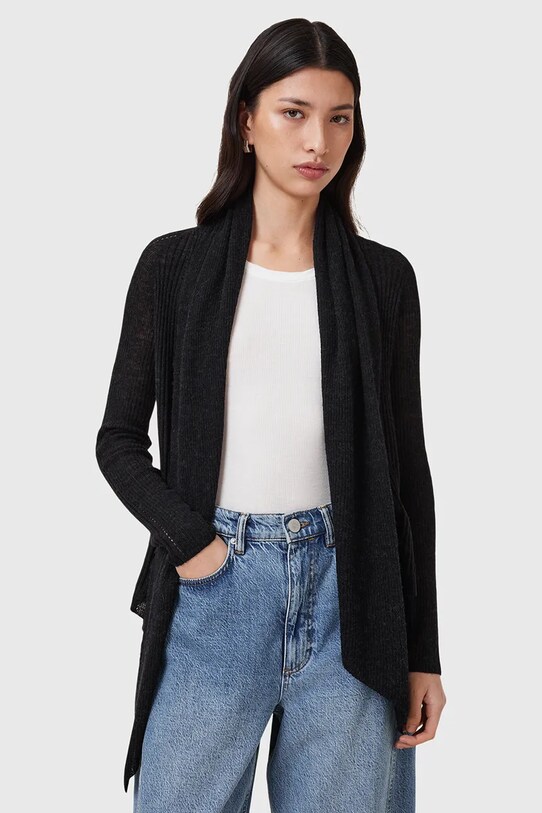 AllSaints kardigan z domieszką wełny HARPER z domieszką wełny czarny W052KC