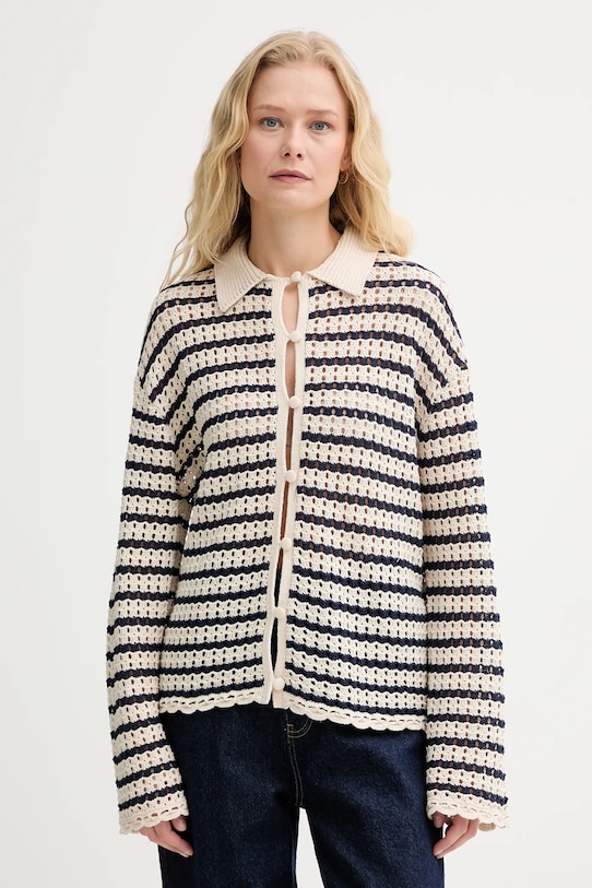 Kardigán s prímesou ľanu Rag & Bone tenká béžová WAS25P060BR60