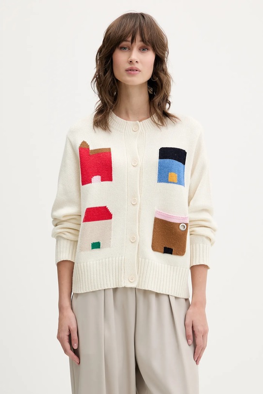 Stine Goya kardigan z dodatkiem wełny cienka beżowy SG.AW25.K045.2359