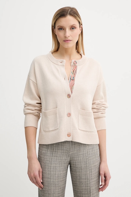 Vlněný kardigan PS Paul Smith jemný vzor béžová W2R.585N.T31330