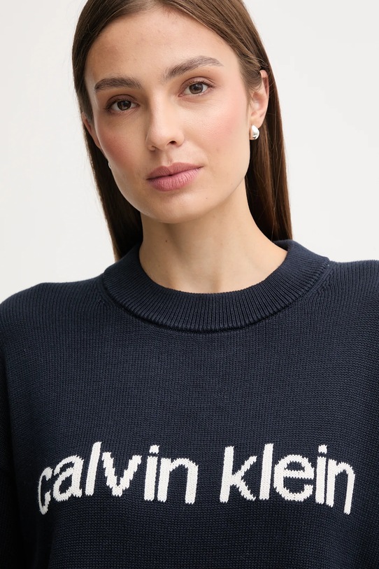 Bombažen pulover Calvin Klein Jeans mornarsko modra LV047C311G