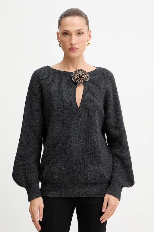 Simona Corsellini sweter z dodatkiem wełny okrągły szary A25CPMGG0401