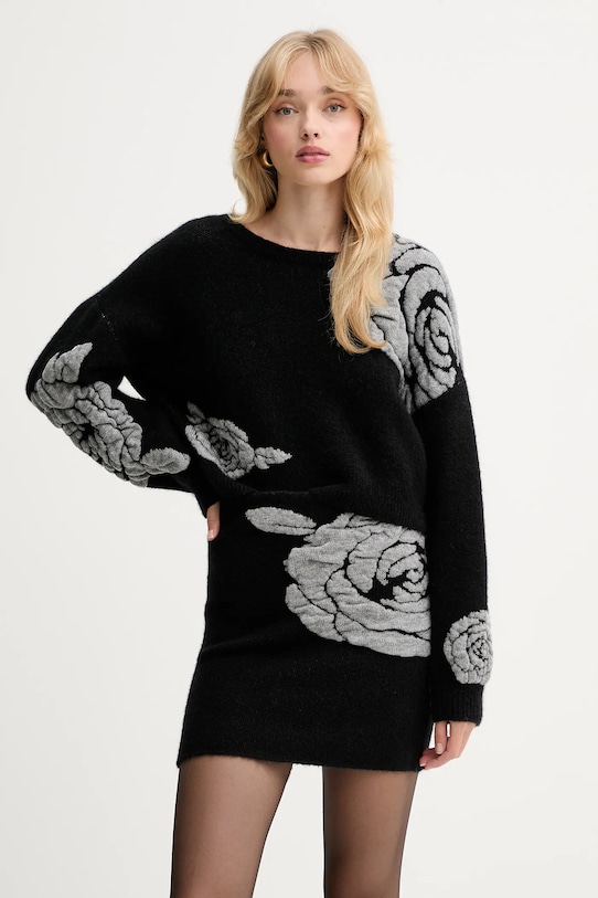 Gestuz sweter z domieszką wełny okrągły czarny 10910594