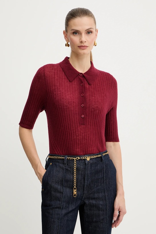 Vlněné polo tričko BOSS Orange hladký burgundské 50543977