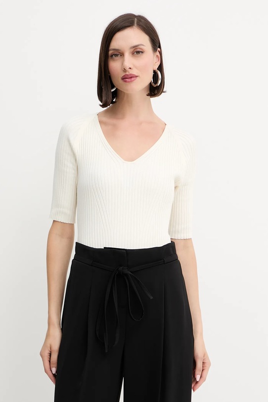 Svetr BOSS V výstřih béžová 50542881