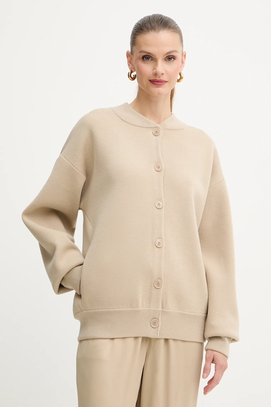 BOSS cardigan din lână uni bej 50543544