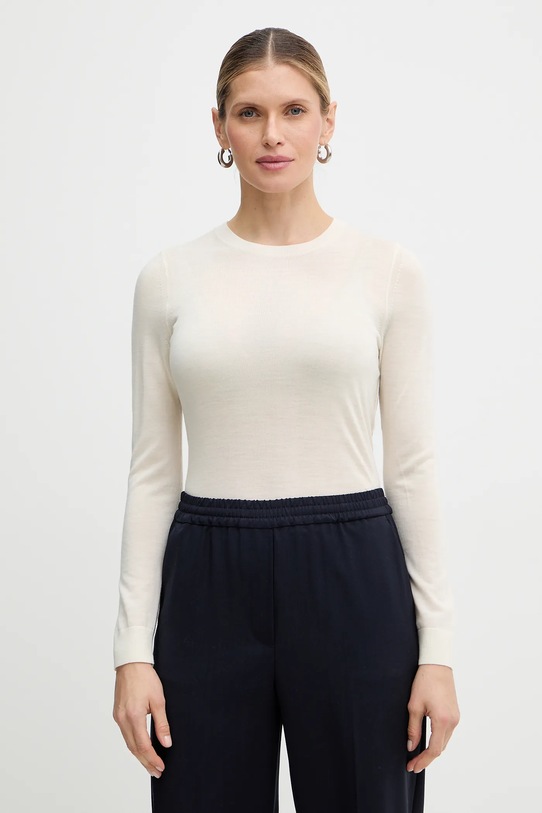 BOSS sweter wełniany Ferpina okrągły beżowy 50544987