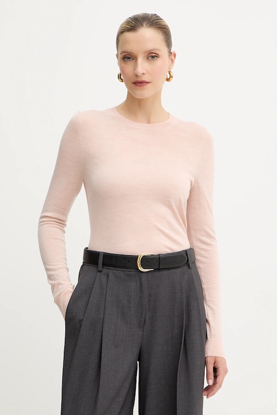 BOSS sweter wełniany okrągły różowy 50544987