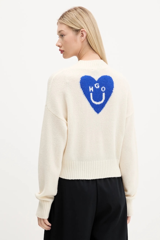Вълнен пуловер Hugo Blue вълна бежов 50543059