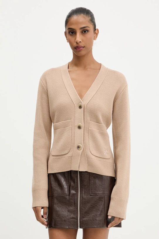 HUGO kardigan z wełną cienka beżowy 50545141