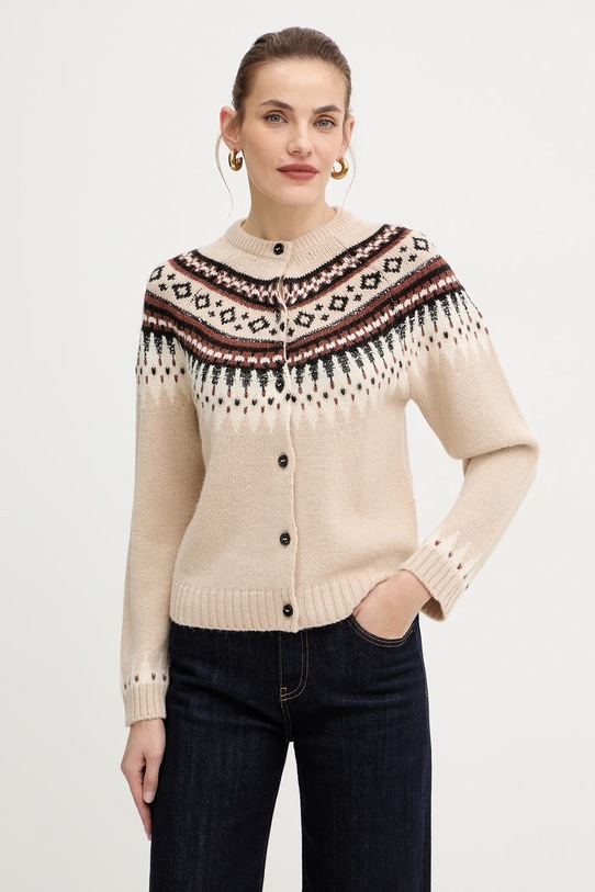 Kardigan s příměsí vlny Weekend Max Mara CABIRIA nášivka béžová 2525346033600