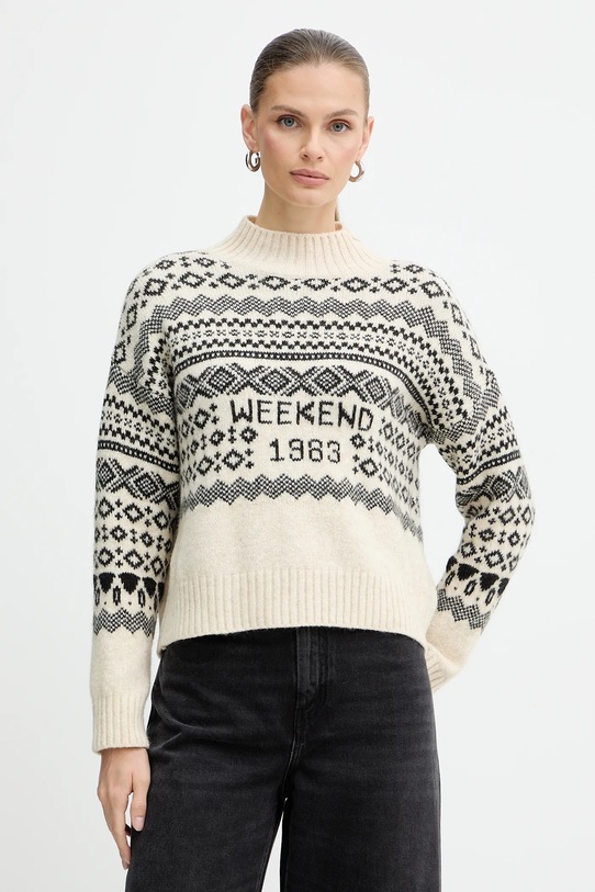 Weekend Max Mara sweter z dodatkiem wełny BRIOSO półgolf beżowy 2525366053600