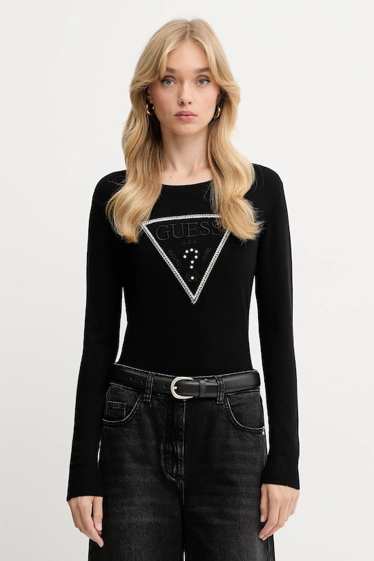 Свитер Guess KIARA аппликация чёрный W5YR23.Z2NQ2