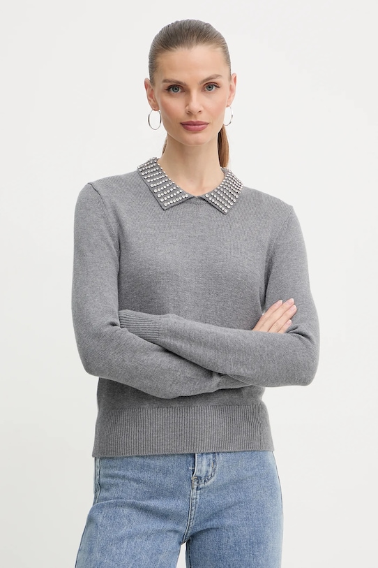 Pinko pulover din amestec de lână forma V gri 105530.A2S4