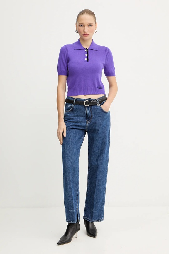 Vlněné polo tričko Pinko 105450.A2Q9 fialová AW25