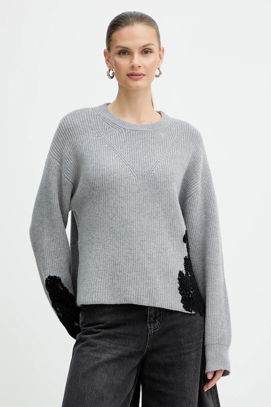 Sveter s prímesou vlny Pinko melanž sivá 105505.A2R1