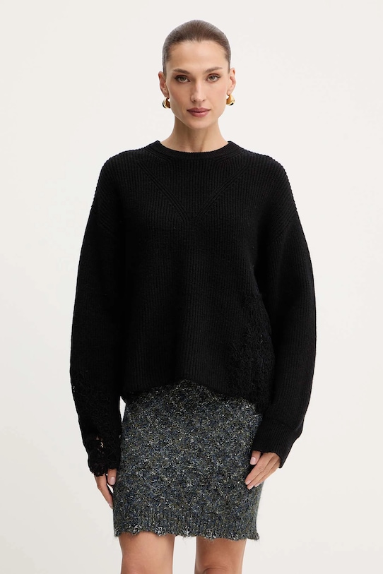 Pinko sweter z dodatkiem wełny okrągły czarny 105505.A2R1