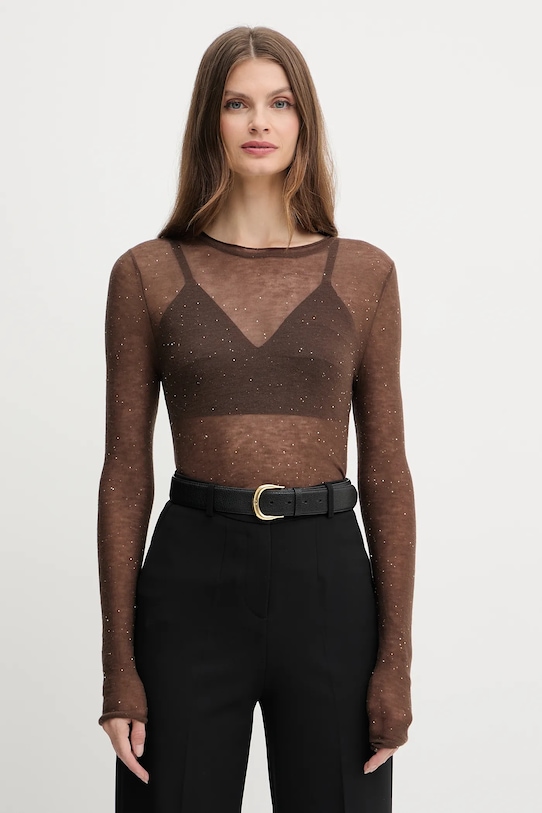 Ľanový sveter Pinko vlna hnedá 105398.A2PM