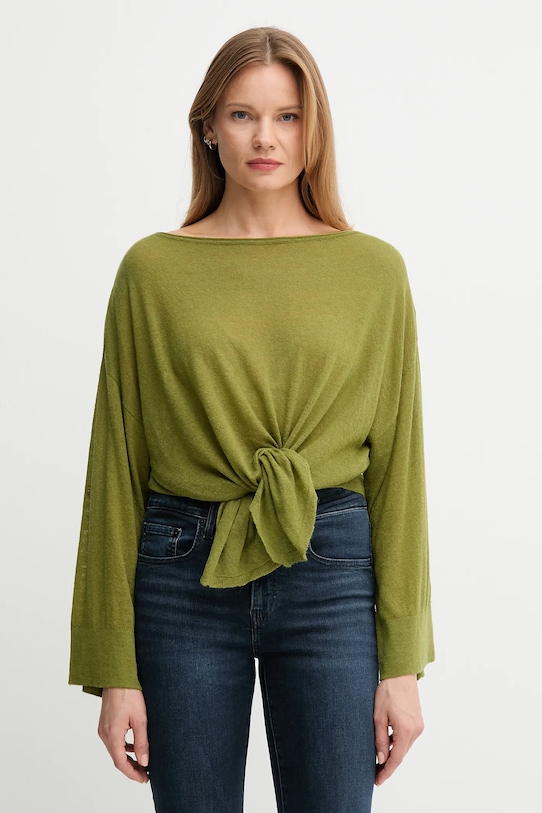 Свитер с шерстью United Colors of Benetton тонкий зелёный 109PD10E1