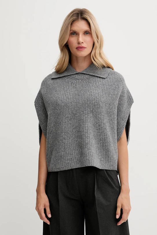 United Colors of Benetton poncho z dodatkiem wełny średniej grubości szary 1344DU01K