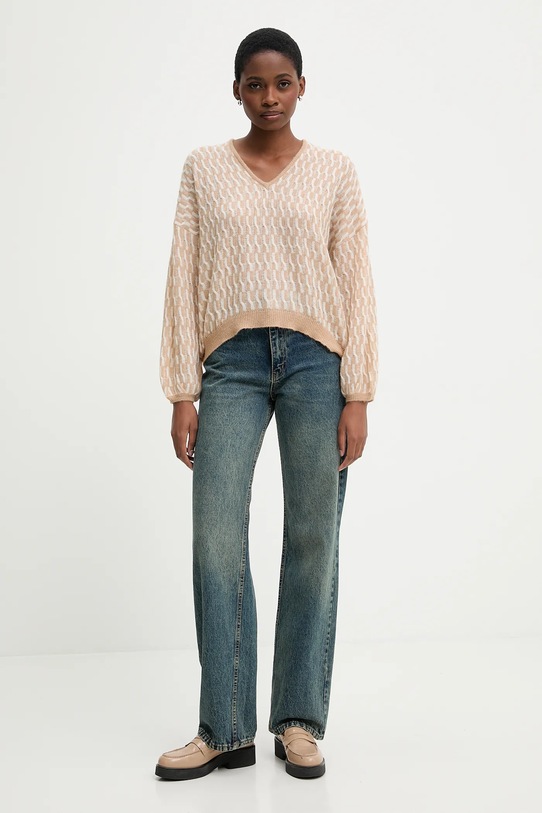 United Colors of Benetton sweter z dodatkiem wełny 1012E403C beżowy AW25