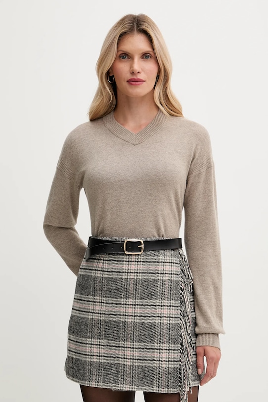 United Colors of Benetton sweter z dodatkiem wełny szpic beżowy 102HD4032