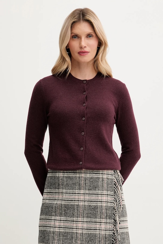 Kardigan s příměsí vlny United Colors of Benetton tenká burgundské 102HD502B