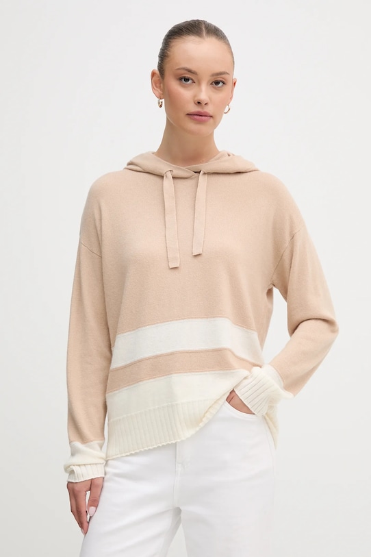 United Colors of Benetton sweter z dodatkiem wełny okrągły beżowy 102HE203V