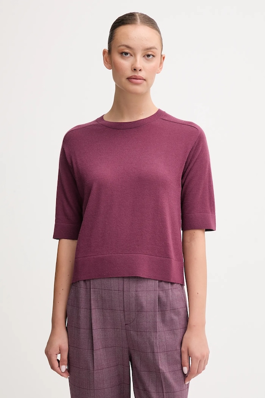 United Colors of Benetton sweter wełniany okrągły fioletowy 11AHD10E6