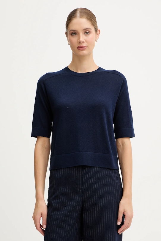 United Colors of Benetton sweter wełniany okrągły granatowy 11AHD10E6