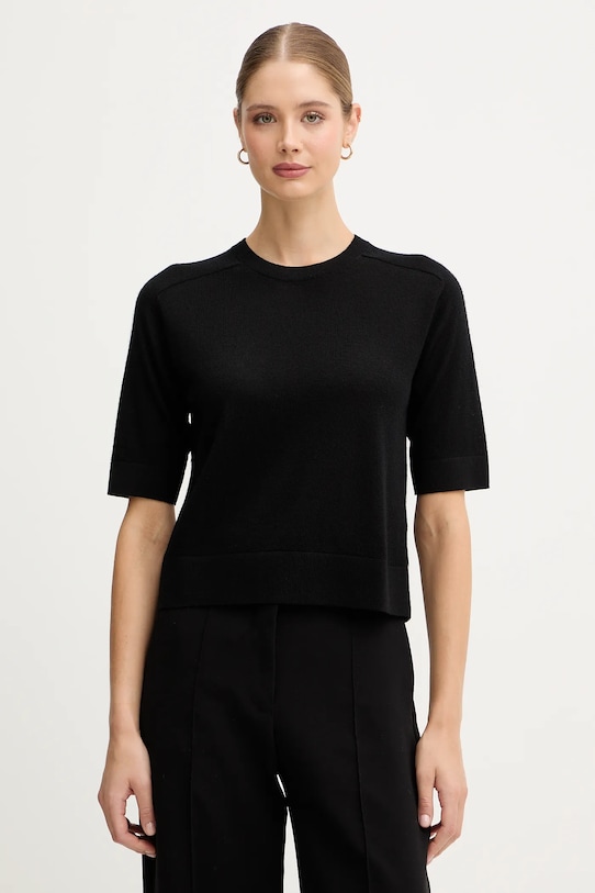 United Colors of Benetton sweter wełniany okrągły czarny 11AHD10E6