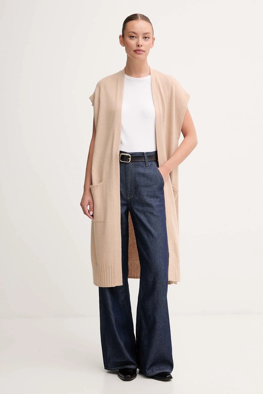 United Colors of Benetton kardigan z dodatkiem wełny średniej grubości beżowy 122HD6051