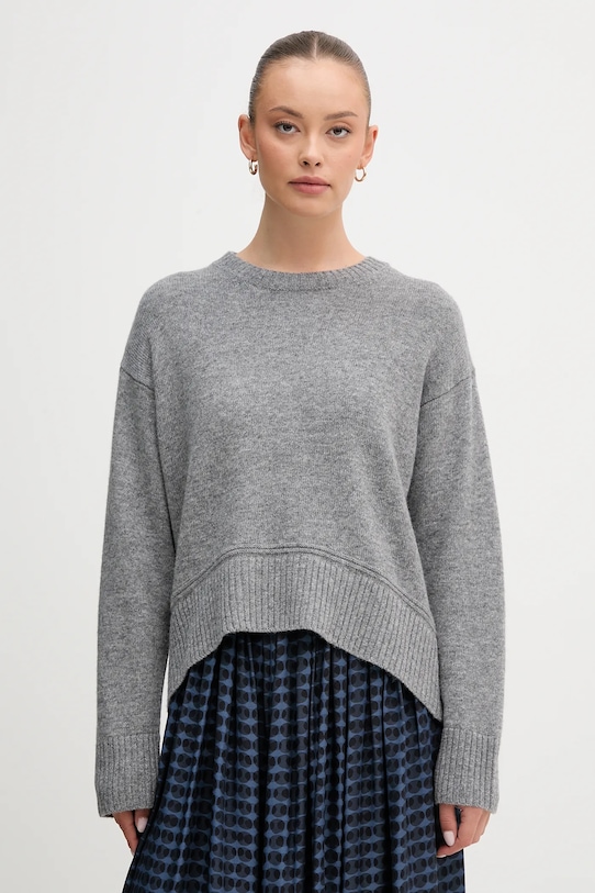 United Colors of Benetton sweter z dodatkiem wełny okrągły szary 1244D10BC