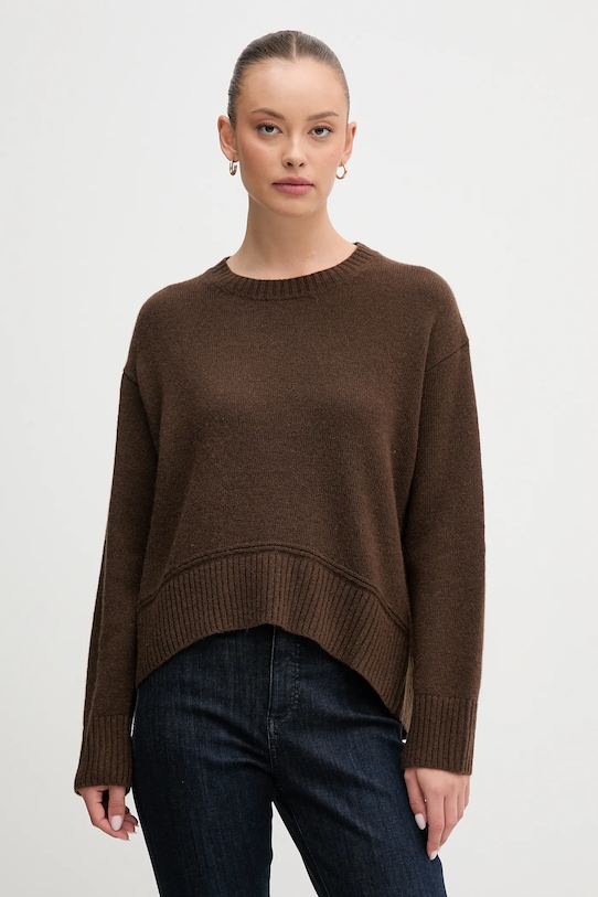 United Colors of Benetton sweter z dodatkiem wełny okrągły brązowy 1244D10BC