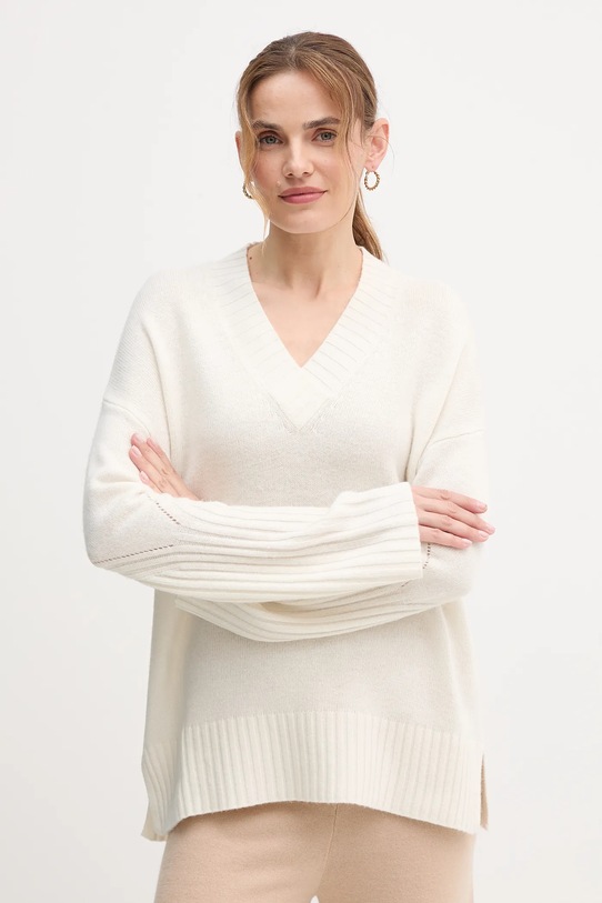 United Colors of Benetton pulover din amestec de lână grosime medie crem 1244D403A