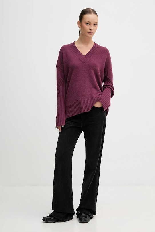 United Colors of Benetton sweter z dodatkiem wełny 1244D403A fioletowy AW25