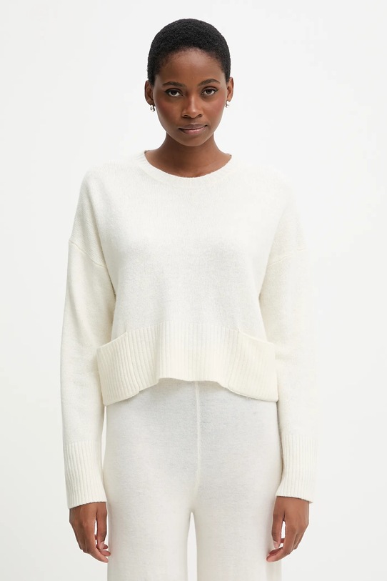 United Colors of Benetton sweter z dodatkiem wełny okrągły beżowy 126WD10E4