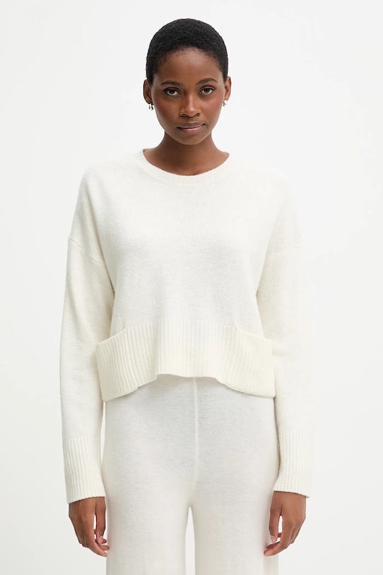 Sveter s prímesou vlny United Colors of Benetton okrúhly béžová 126WD10E4