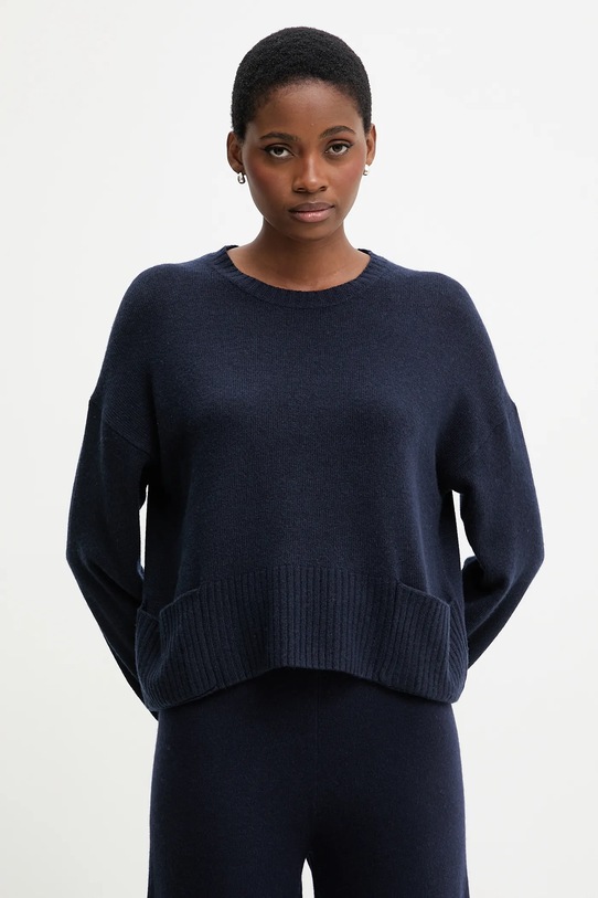 United Colors of Benetton sweter z dodatkiem wełny okrągły granatowy 126WD10E4