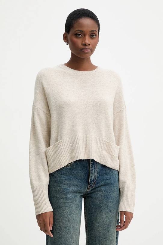 United Colors of Benetton sweter z dodatkiem wełny okrągły beżowy 126WD10E4