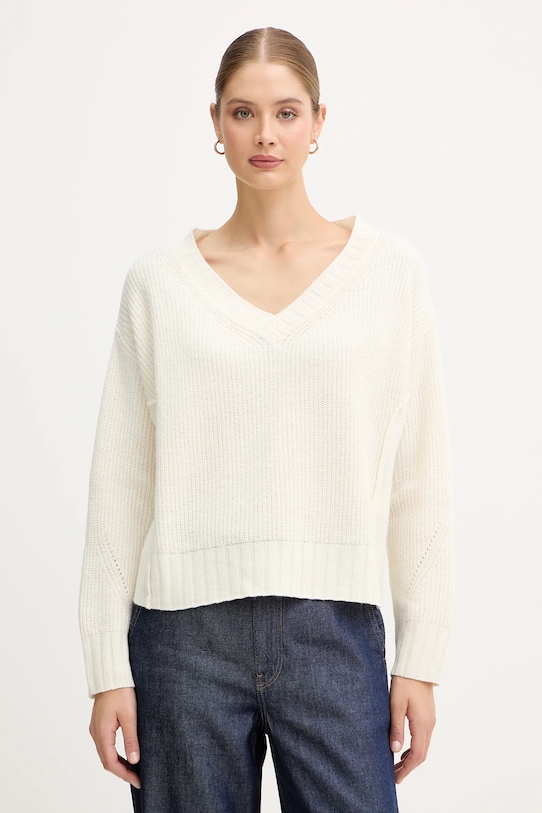 United Colors of Benetton pulover din amestec de lână grosime medie bej 126WD402Z